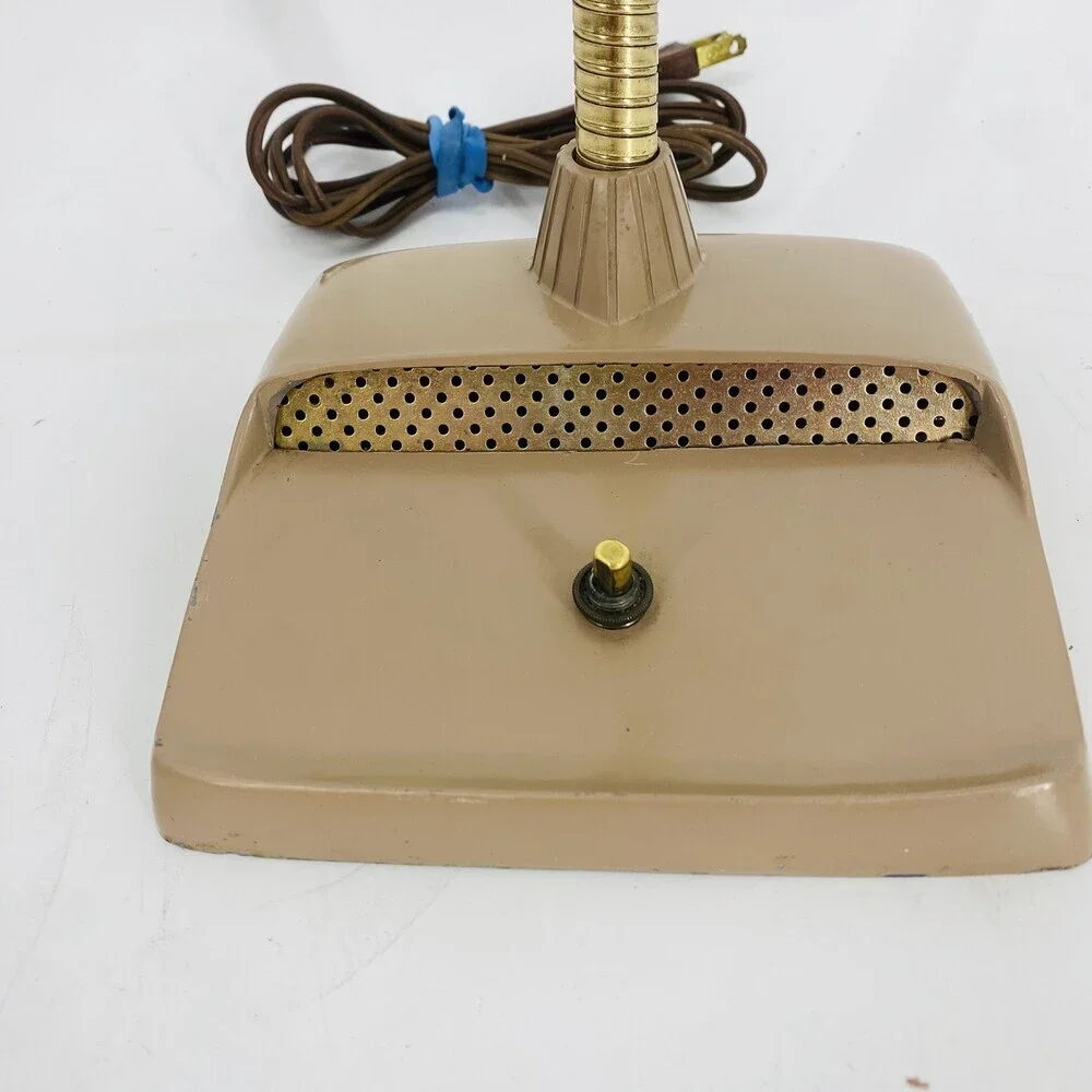 Vintage MCM Industrial Hooded Desk Lamp Nude/Mauve Brass Machine Age Metal
